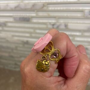 *Handmade*Pink Bow Ring with Hello Kitty Charm